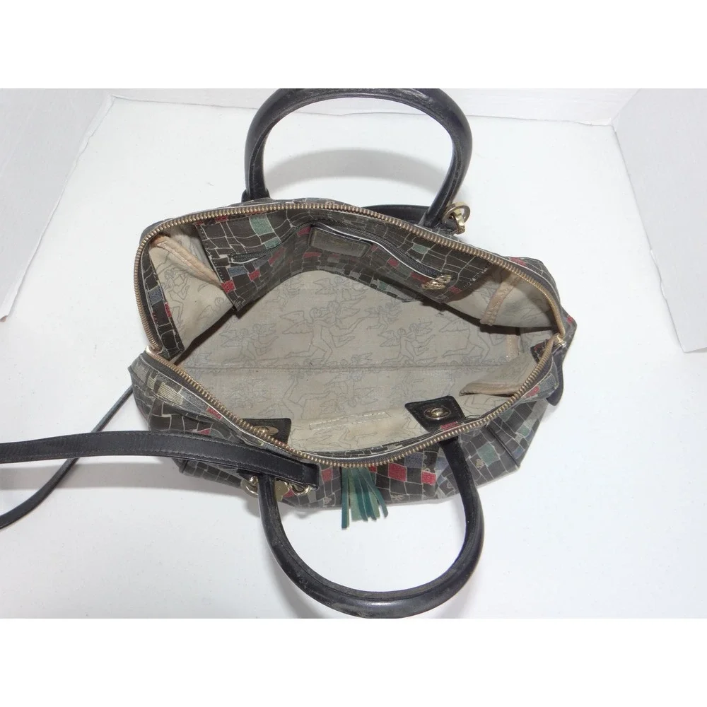 Piero Guidi Magic Circus Satchel Handbag Black Multi Geometric Print Italy 4050